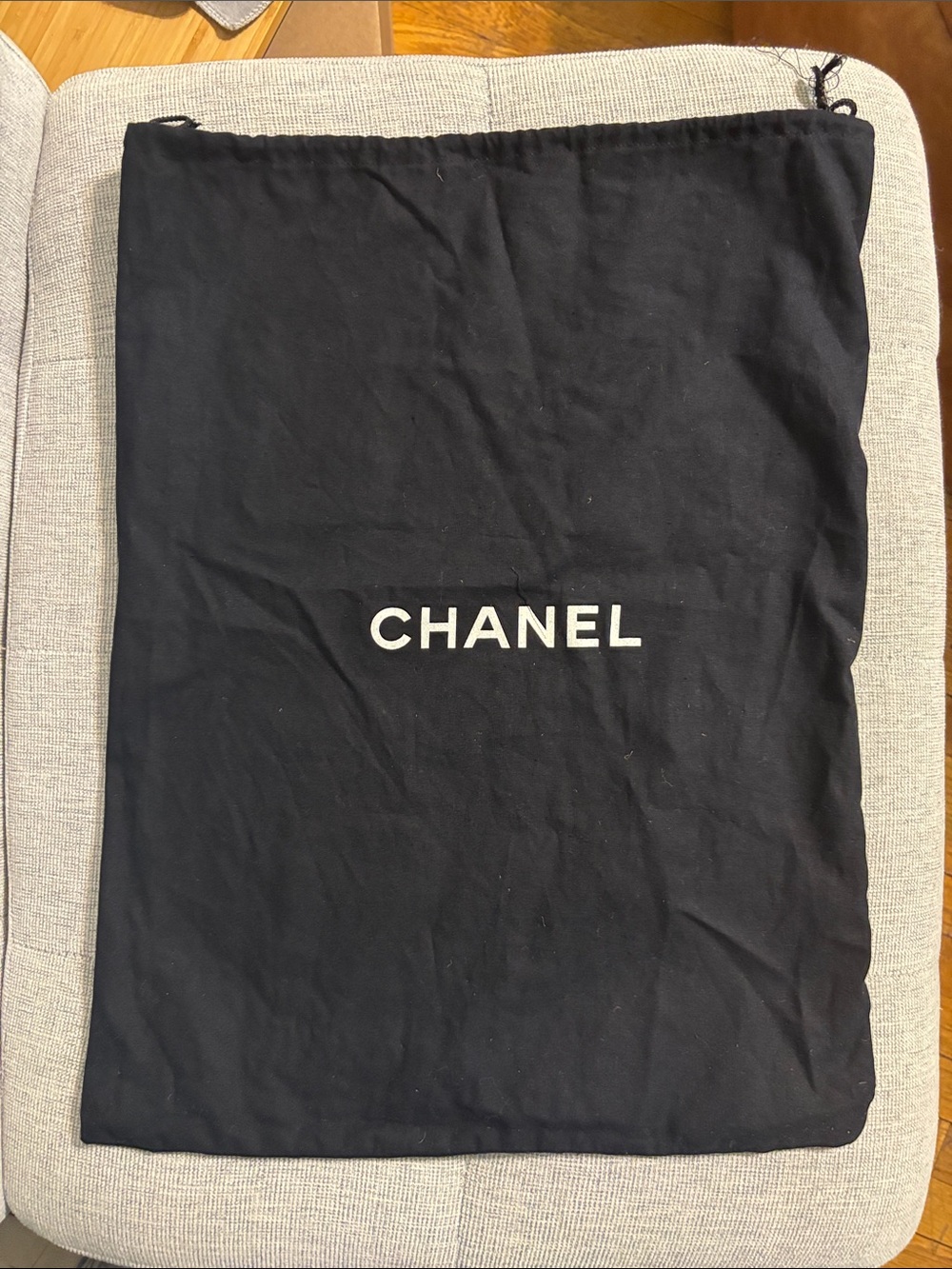 CHANEL Black and White Logo Drawstring Dust Bag